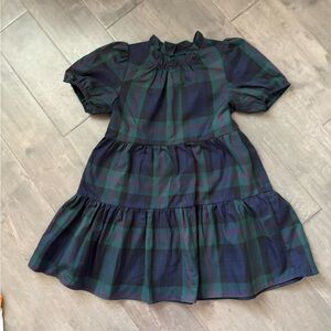 Girls Plaid Tiered Dress in Navy and Green